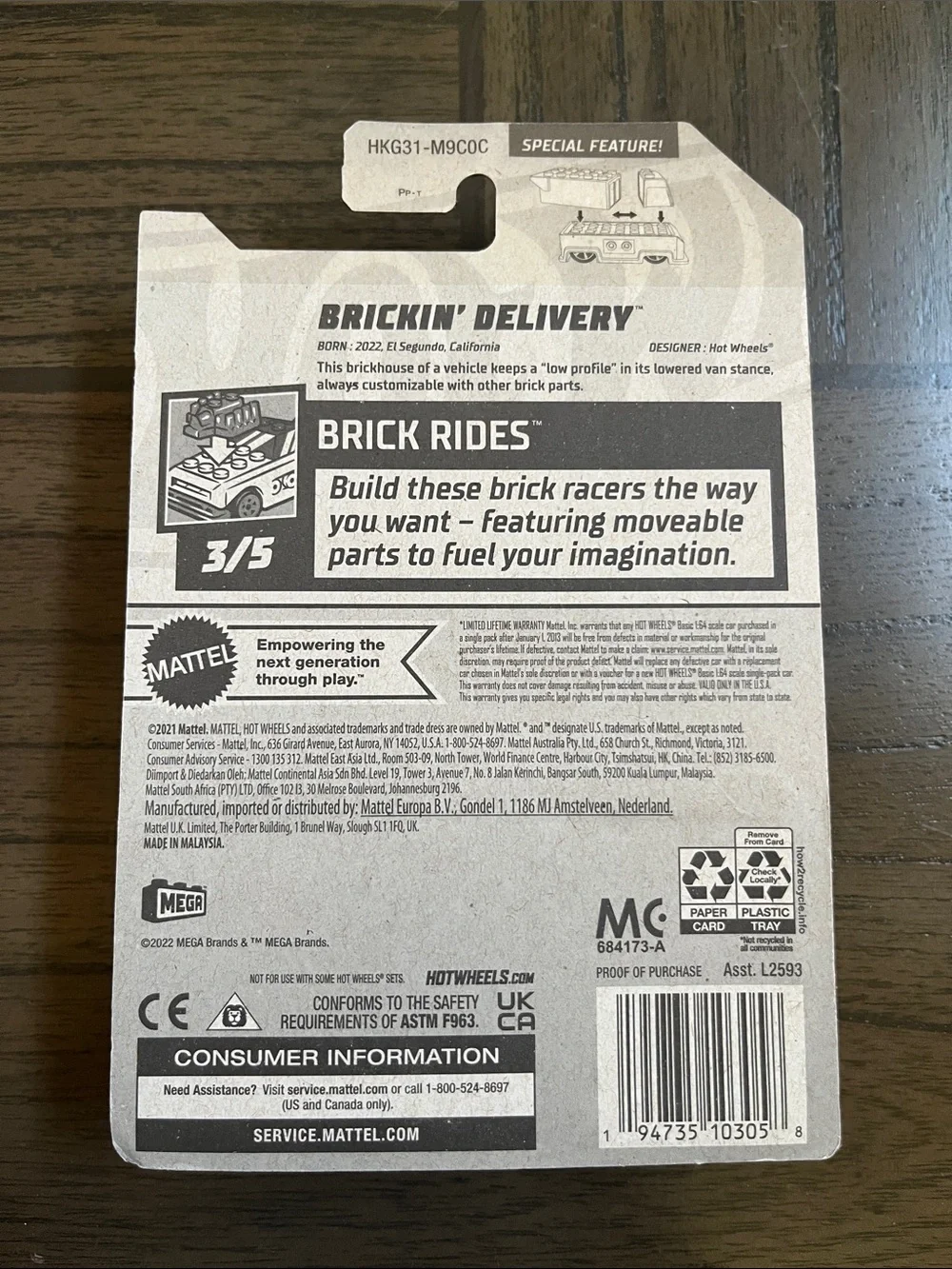 2023 Hot Wheels Brikin’ Delivery w/Special Feature 58/250 Brick Rides 3/5 New